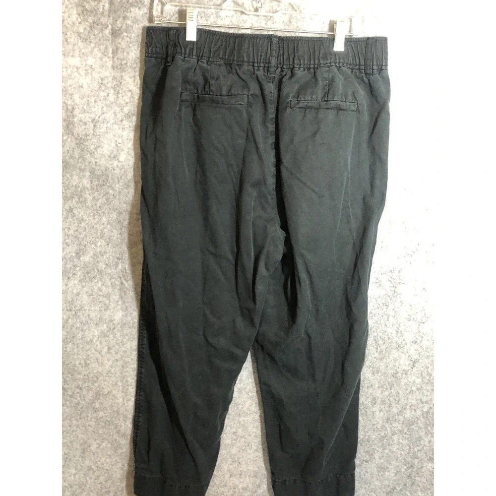 Quince Pants 14 Black Wide Leg Cropped Linen Blend Stretch Casual Career Classic